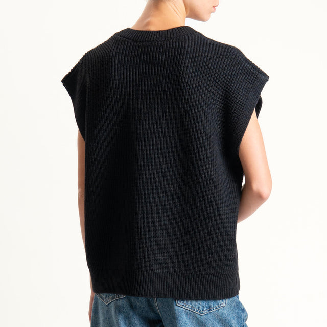 Haveone-Gilet scollo v misto alpaca coste inglesi - nero