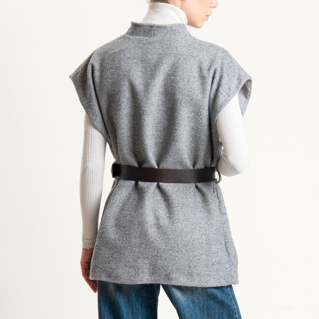 Haveone-Gilet spinato misto lana con cintura - grey