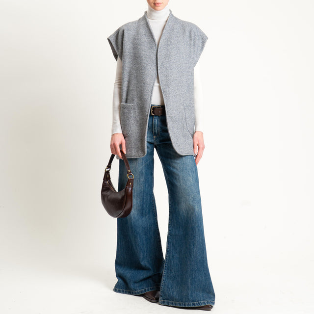 Haveone-Gilet spinato misto lana con cintura - grey