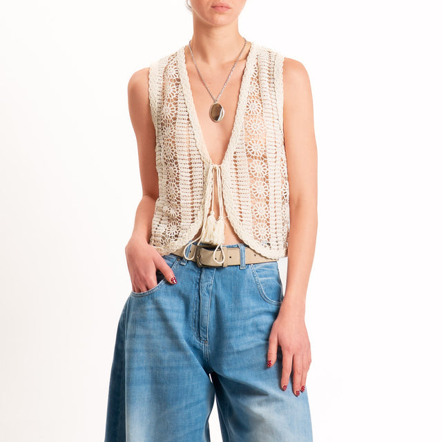 Haveone-Gilet crochet con nappine - burro