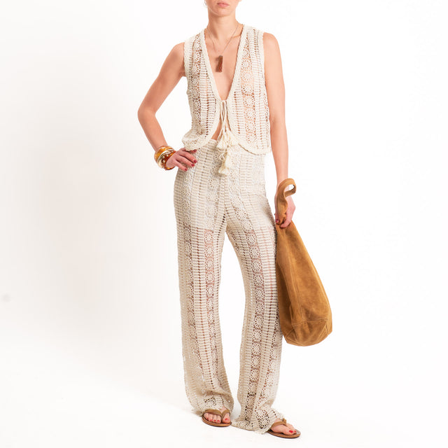 Haveone-Gilet crochet con nappine - burro
