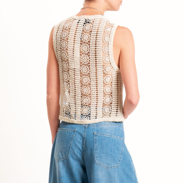 Haveone-Gilet crochet con nappine - burro