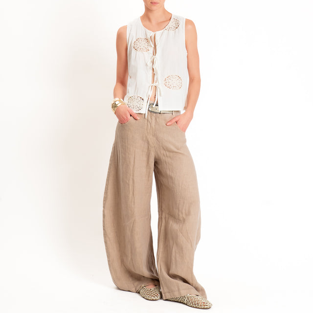 Haveone-Gilet mussola con ricami - burro