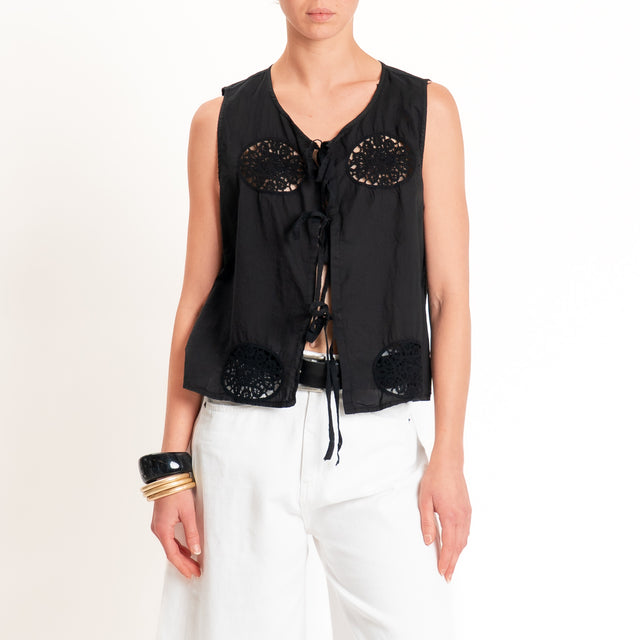 Haveone-Gilet mussola con ricami - nero