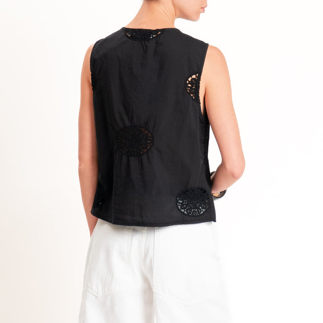 Haveone-Gilet mussola con ricami - nero