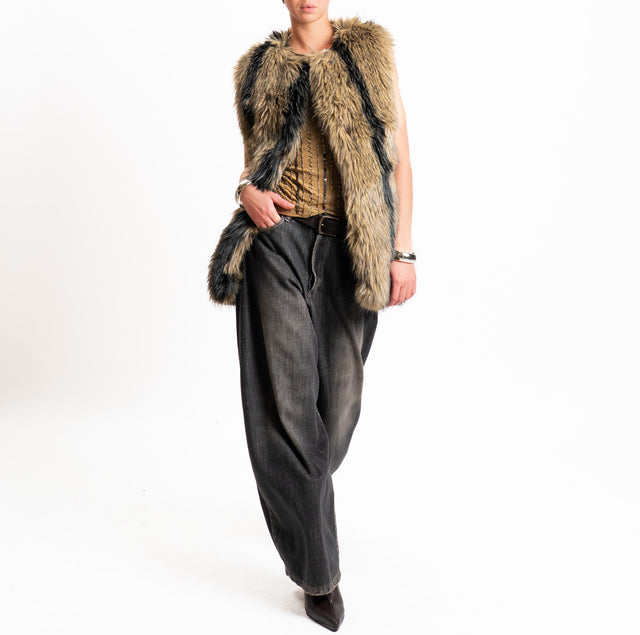 Haveone-Gilet ecopelliccia - beige/nero