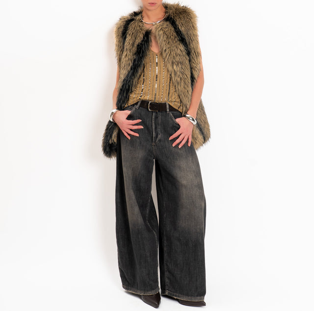 Haveone-Gilet ecopelliccia - beige/nero