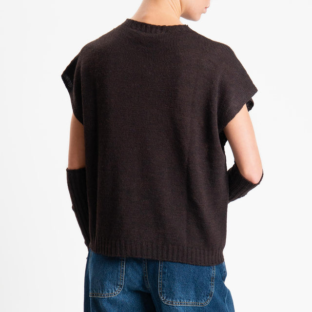 Haveone-Maglia smanicata con manicotti misto alpaca - moro