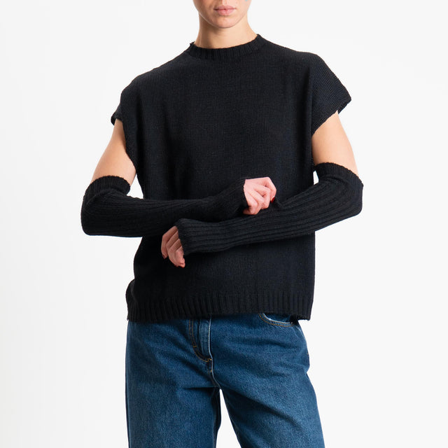 Haveone-Maglia smanicata con manicotti misto alpaca - nero