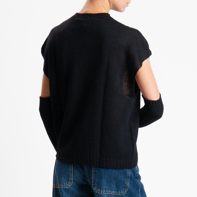 Haveone-Maglia smanicata con manicotti misto alpaca - nero