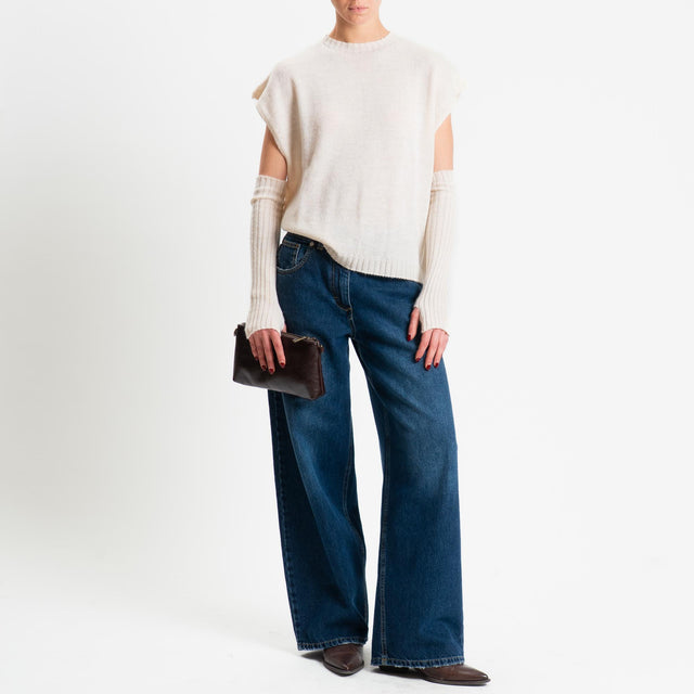 Haveone-Maglia smanicata con manicotti misto alpaca - panna