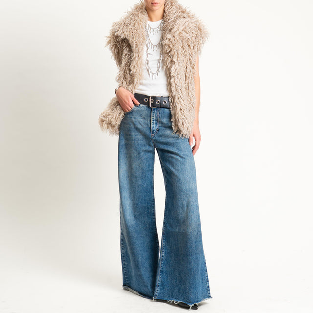 Haveone-Gilet ecopelliccia con cintura - panna