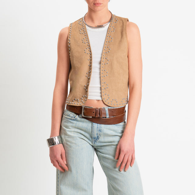 Haveone-Gilet effetto suede con borchie - camel