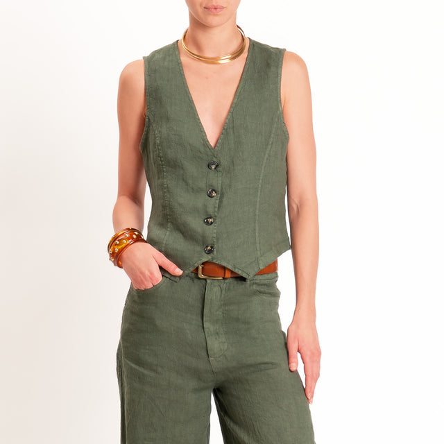 Haveone-Gilet 100% lino - militare