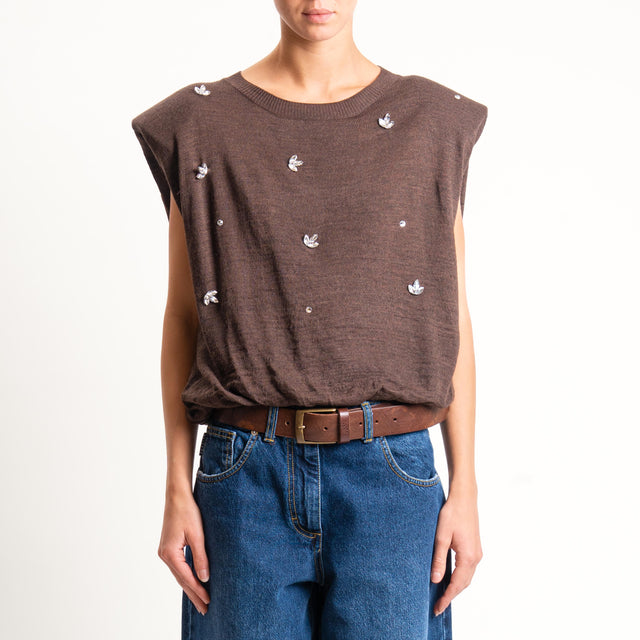 Haveone-Maglia spalline con applicazioni - moro