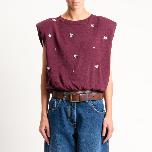 Haveone-Maglia spalline con applicazioni - vino