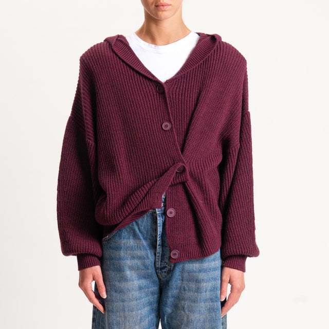 Haveone-Cardigan misto alpaca con cappuccio - vino