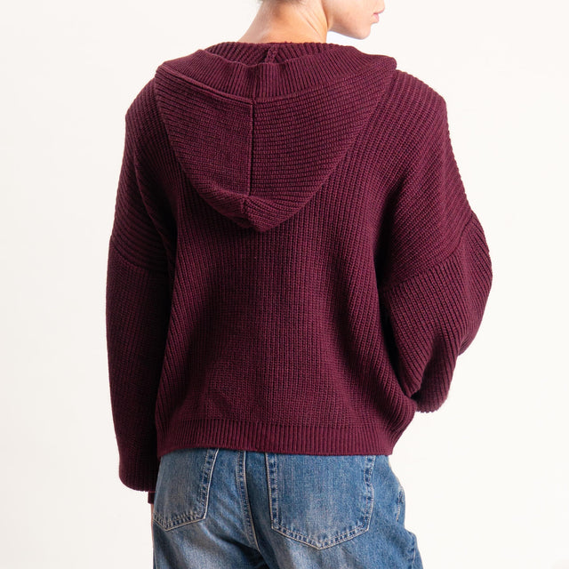Haveone-Cardigan misto alpaca con cappuccio - vino