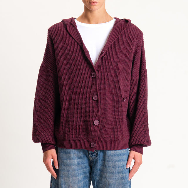 Haveone-Cardigan misto alpaca con cappuccio - vino