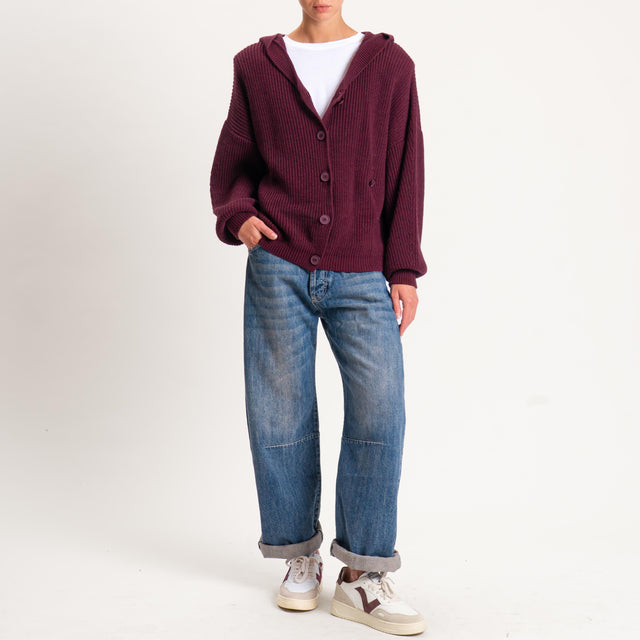 Haveone-Cardigan misto alpaca con cappuccio - vino