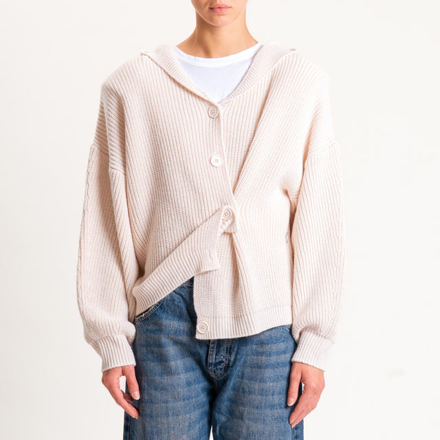 Haveone-Cardigan misto alpaca con cappuccio - burro