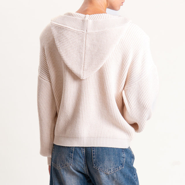 Haveone-Cardigan misto alpaca con cappuccio - burro