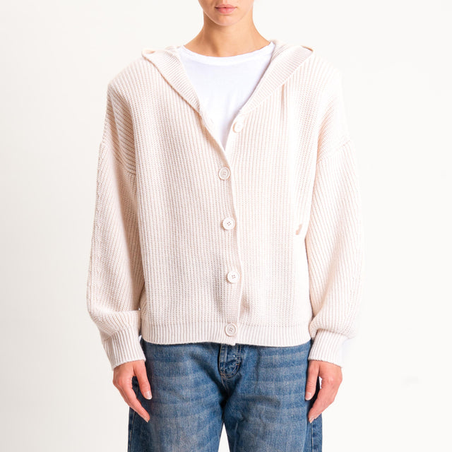 Haveone-Cardigan misto alpaca con cappuccio - burro