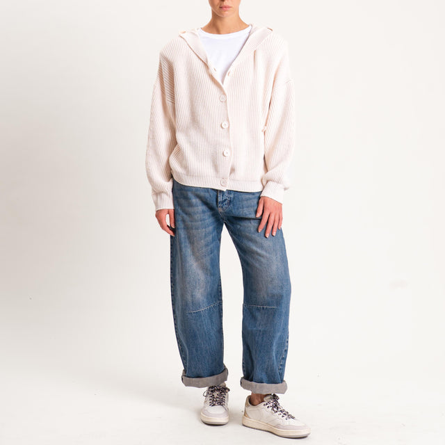 Haveone-Cardigan misto alpaca con cappuccio - burro