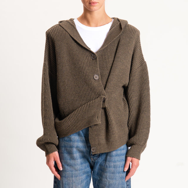 Haveone-Cardigan misto alpaca con cappuccio - militare