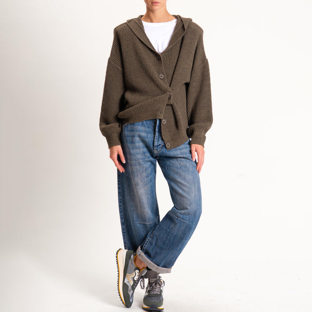 Haveone-Cardigan misto alpaca con cappuccio - militare