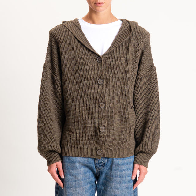 Haveone-Cardigan misto alpaca con cappuccio - militare