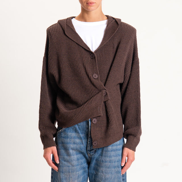 Haveone-Cardigan misto alpaca con cappuccio - moro