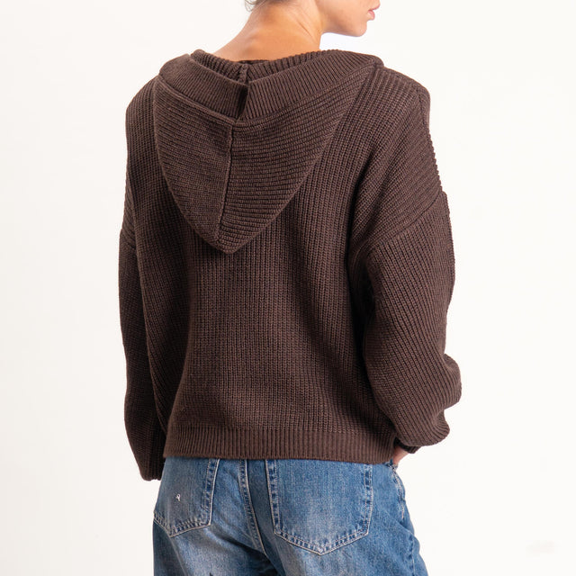 Haveone-Cardigan misto alpaca con cappuccio - moro