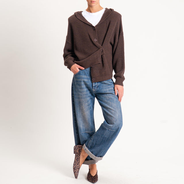 Haveone-Cardigan misto alpaca con cappuccio - moro