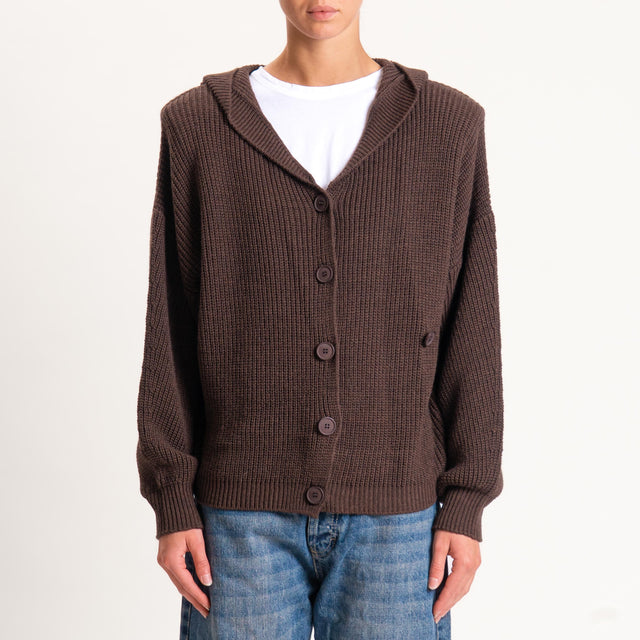 Haveone-Cardigan misto alpaca con cappuccio - moro