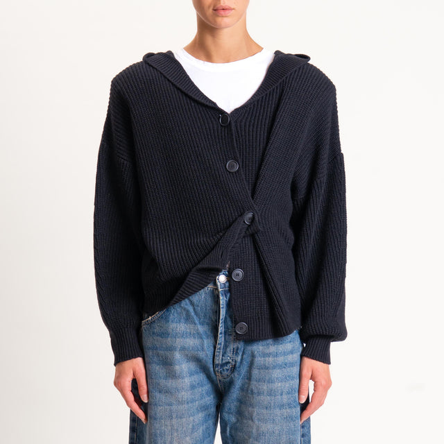 Haveone-Cardigan misto alpaca con cappuccio - nero