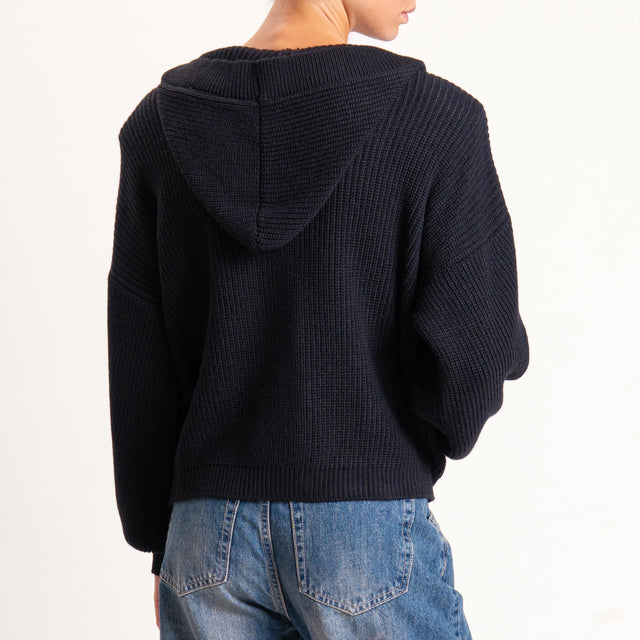 Haveone-Cardigan misto alpaca con cappuccio - nero