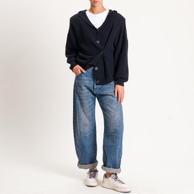 Haveone-Cardigan misto alpaca con cappuccio - nero