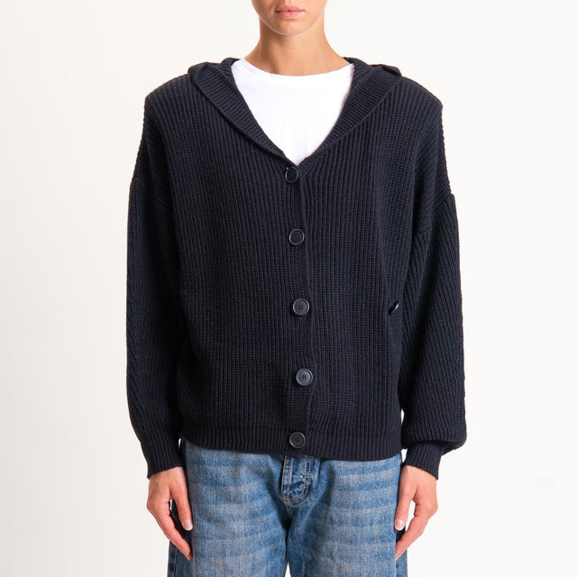 Haveone-Cardigan misto alpaca con cappuccio - nero