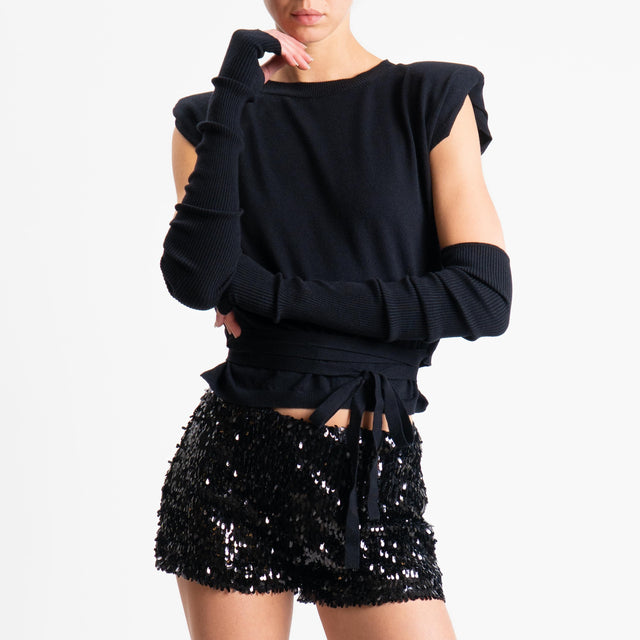 Haveone-Maglia smanicata con spalline + manicotti - nero