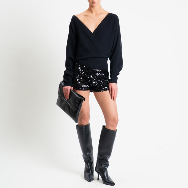 Haveone-Maglia incrociata manica pipistrello - nero