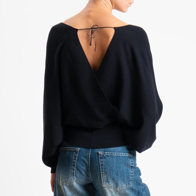 Haveone-Maglia incrociata manica pipistrello - nero