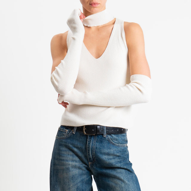 Haveone-Maglia collo montato scollo v con manicotti - panna