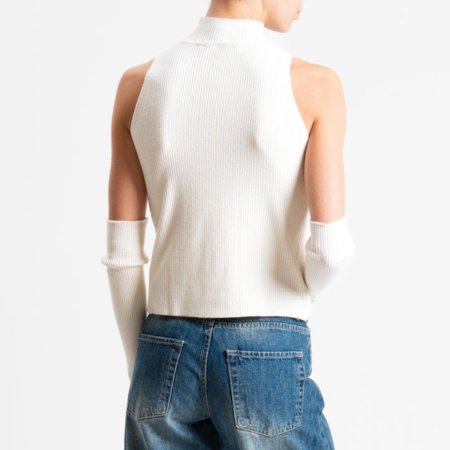 Haveone-Maglia collo montato scollo v con manicotti - panna