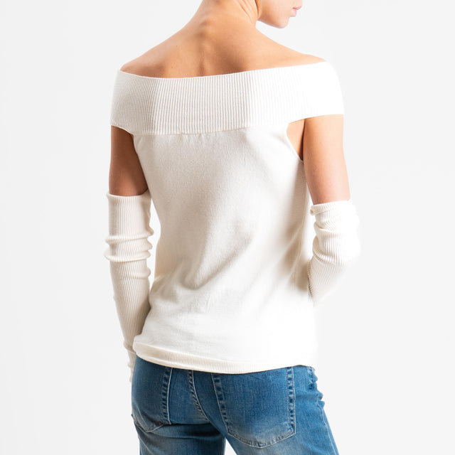 Haveone-Maglia collo shiffer cut out con manicotti - panna