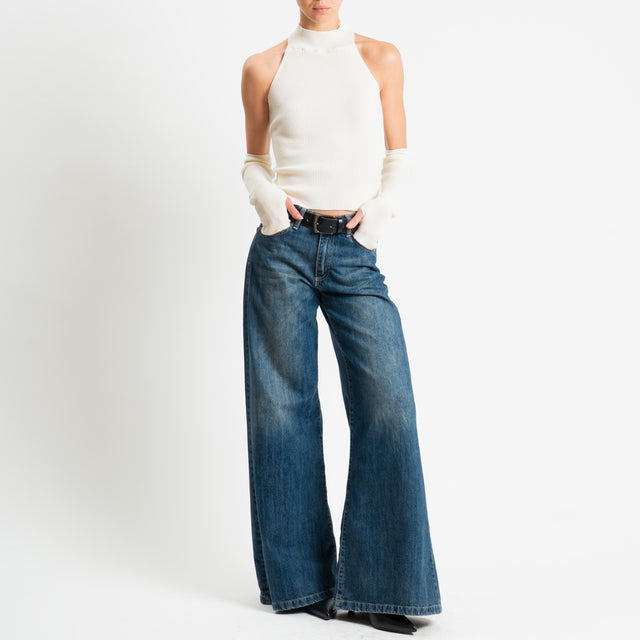 Haveone-Maglia smanicata con pizzo + manicotti - panna