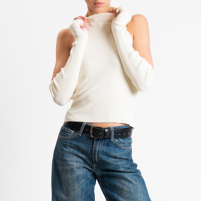 Haveone-Maglia smanicata con pizzo + manicotti - panna