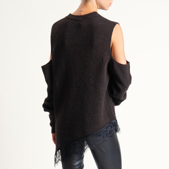 Haveone-Maglia cut out misto lana con pizzo - moro