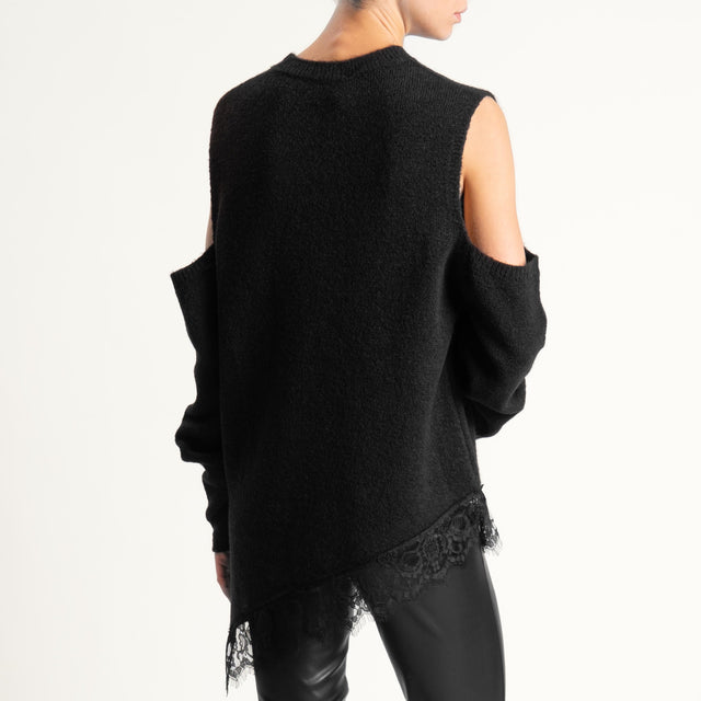 Haveone-Maglia cut out misto lana con pizzo - nero