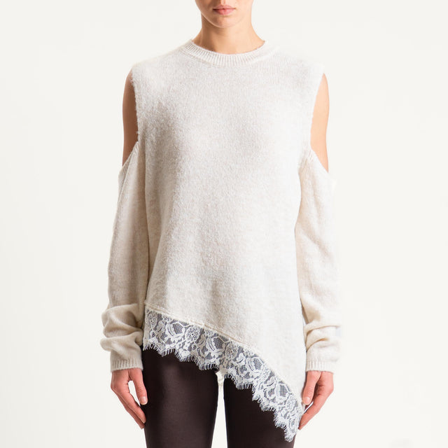 Haveone-Maglia cut out misto lana con pizzo - panna